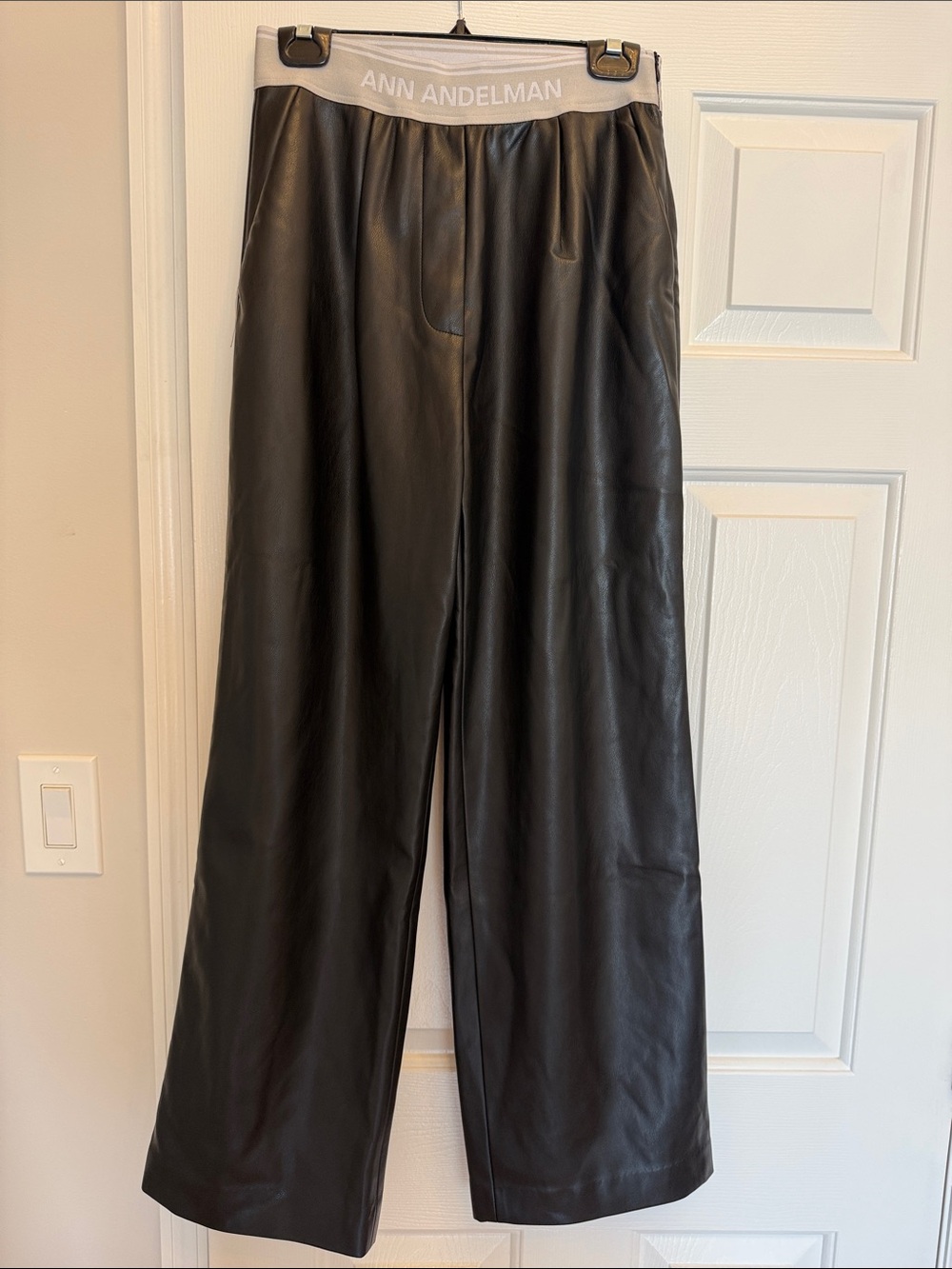 ANN ANDELMAN Black Faux Leather Wide-Leg Pants